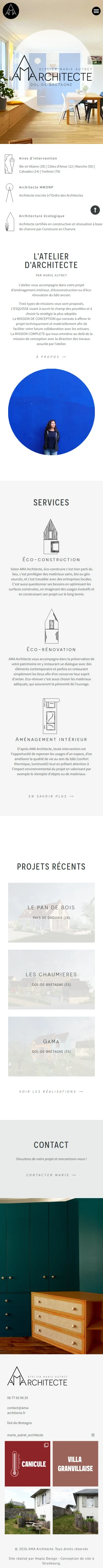 Version mobile du site AMA architecte
