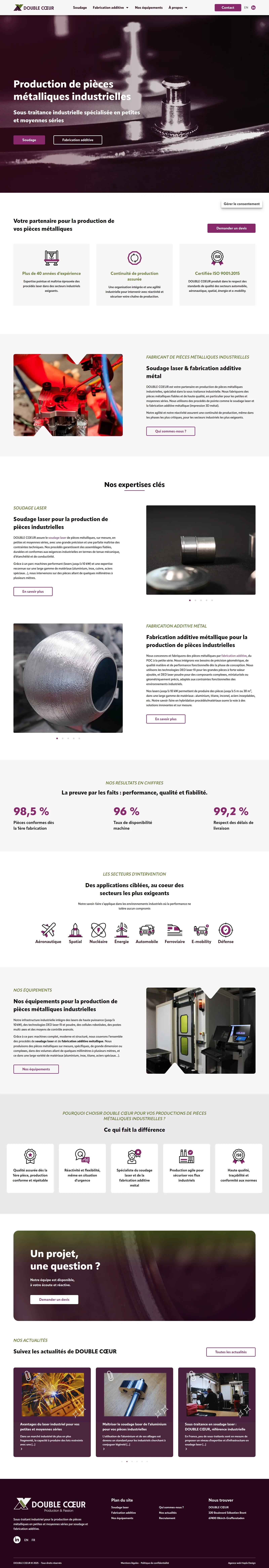 Page d'accueil du site Double Cœur