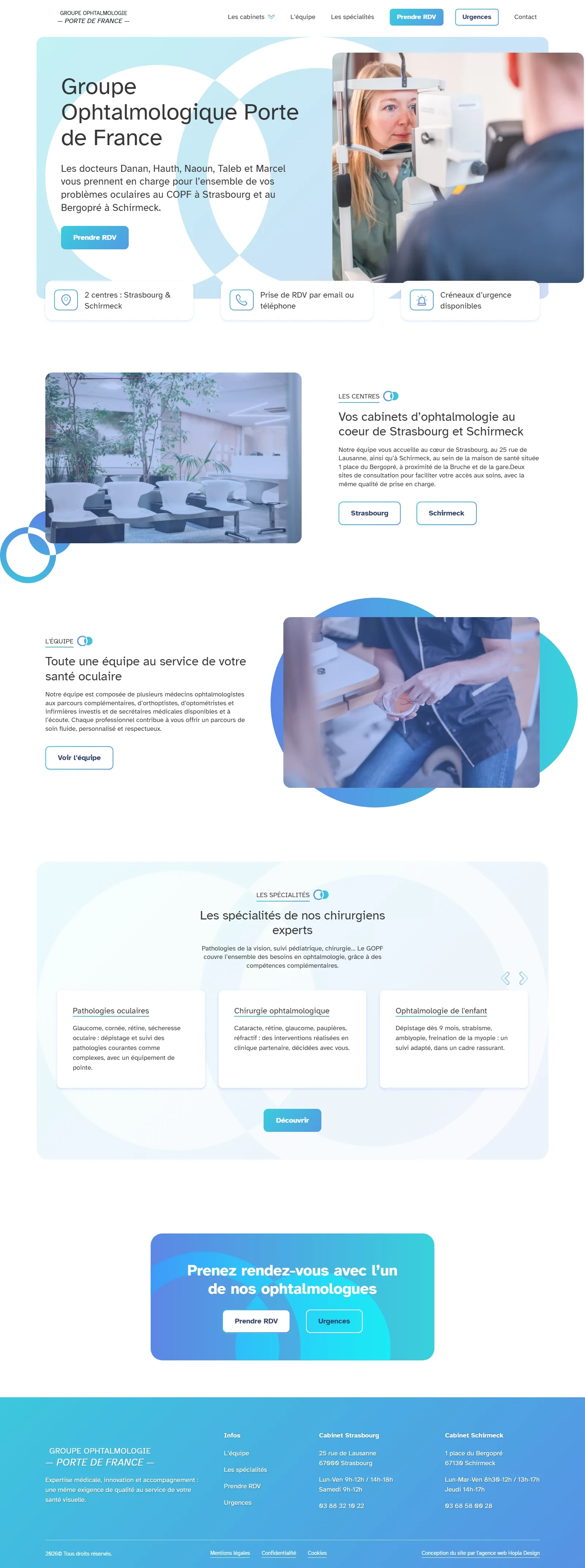 Page d'accueil du site Ophtalmologie Porte de France