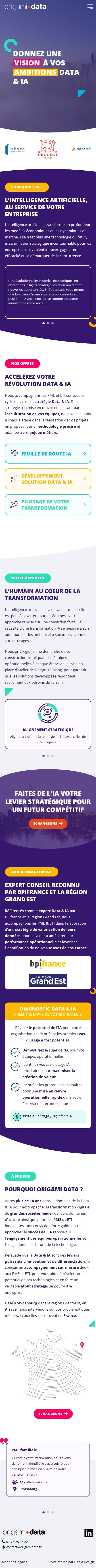 Version mobile du site ORIGAMI DATA