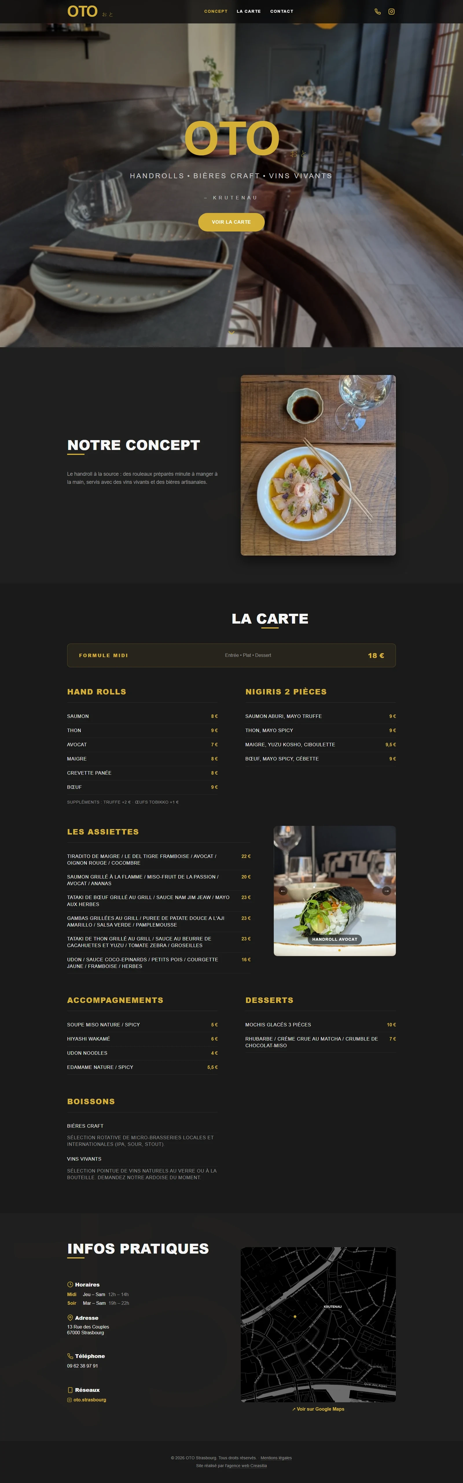 Page d'accueil du site Restaurant OTO
