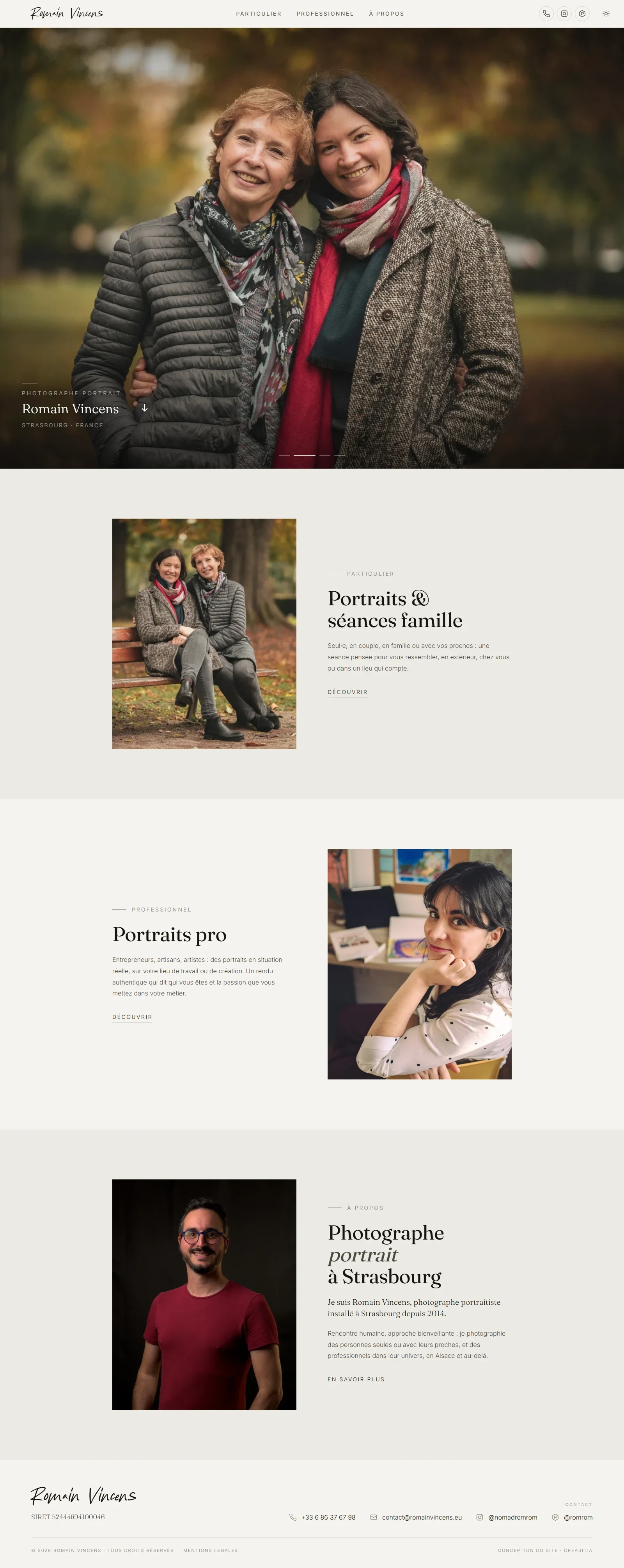 Page d'accueil du site Romain Vincens
