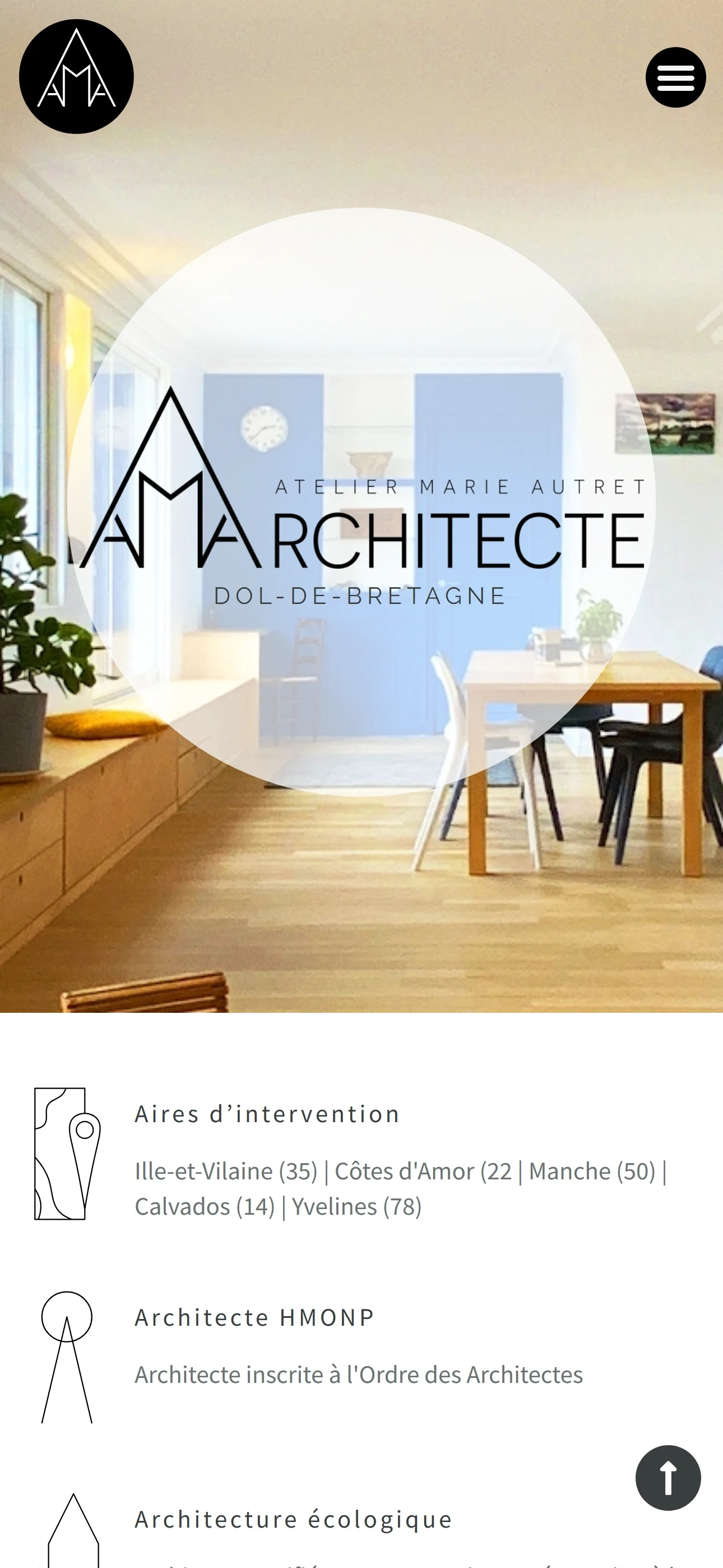 Version mobile du site AMA architecte