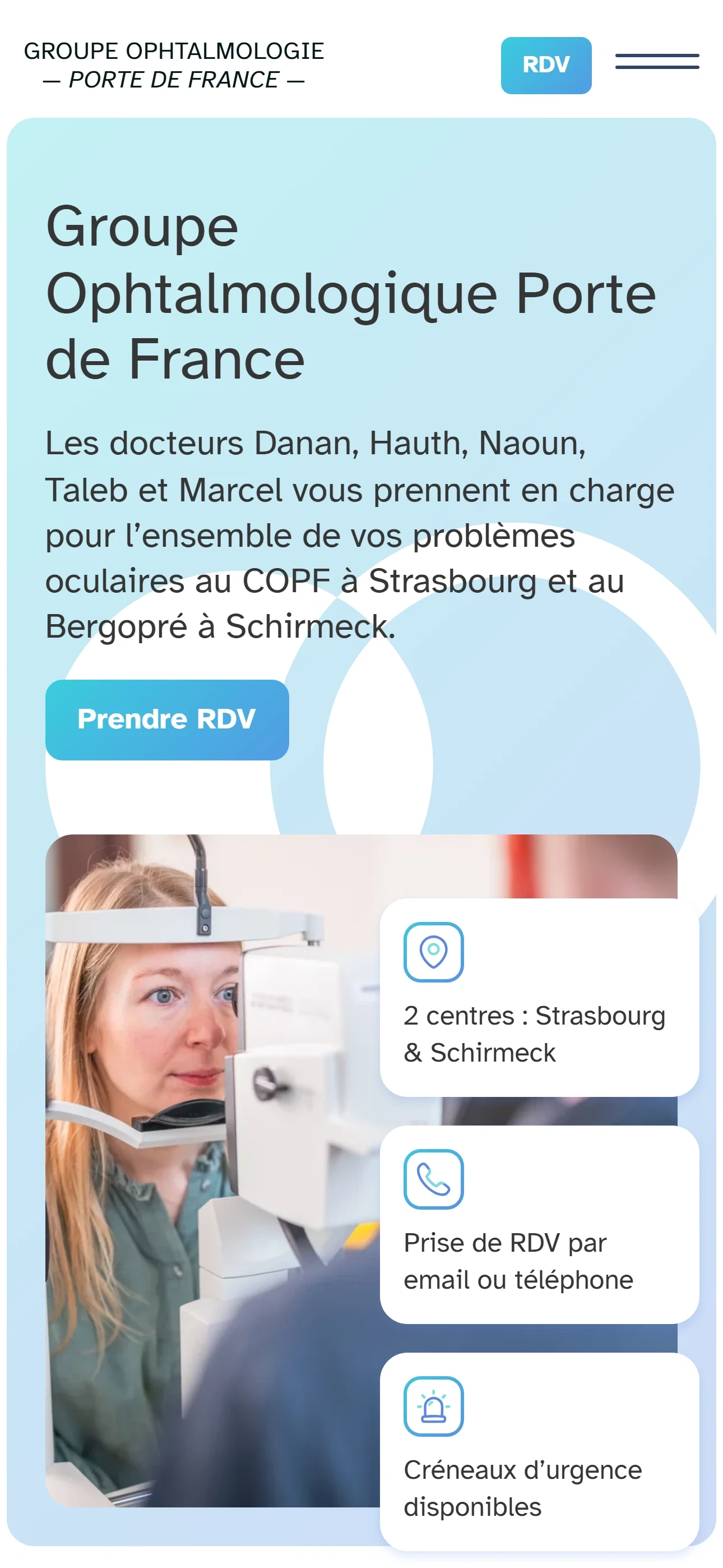 Version mobile du site Ophtalmologie Porte de France