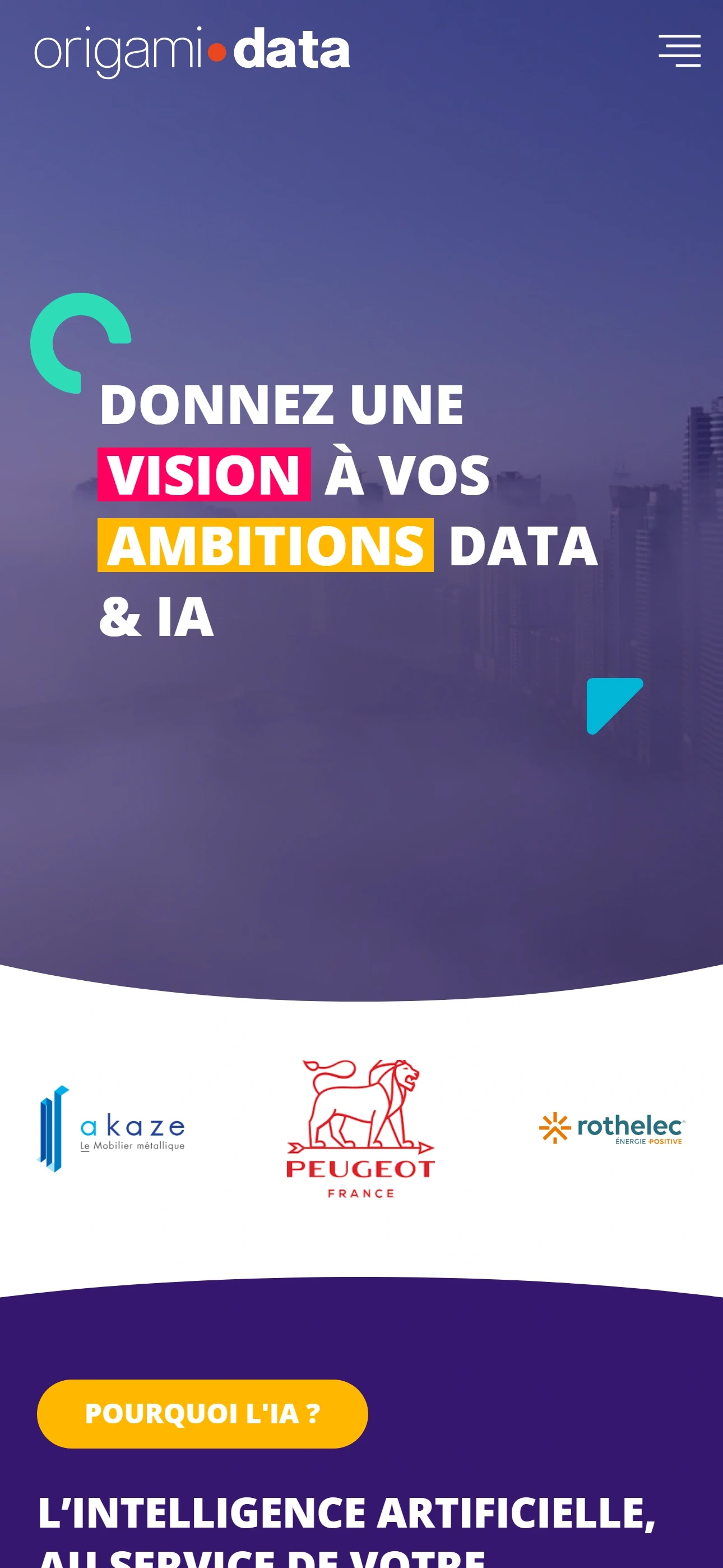Version mobile du site ORIGAMI DATA