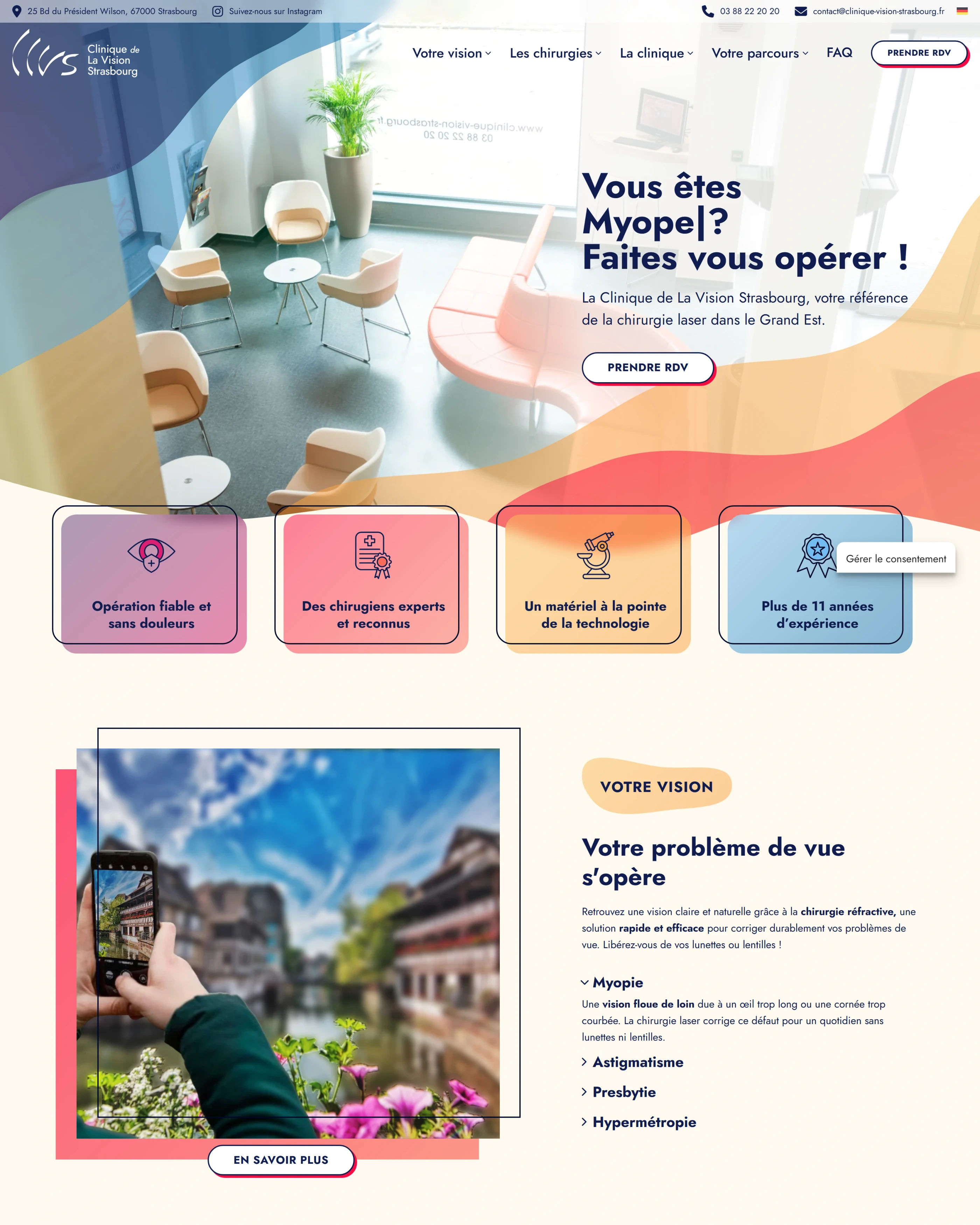 Page d'accueil du site Clinique de la Vision