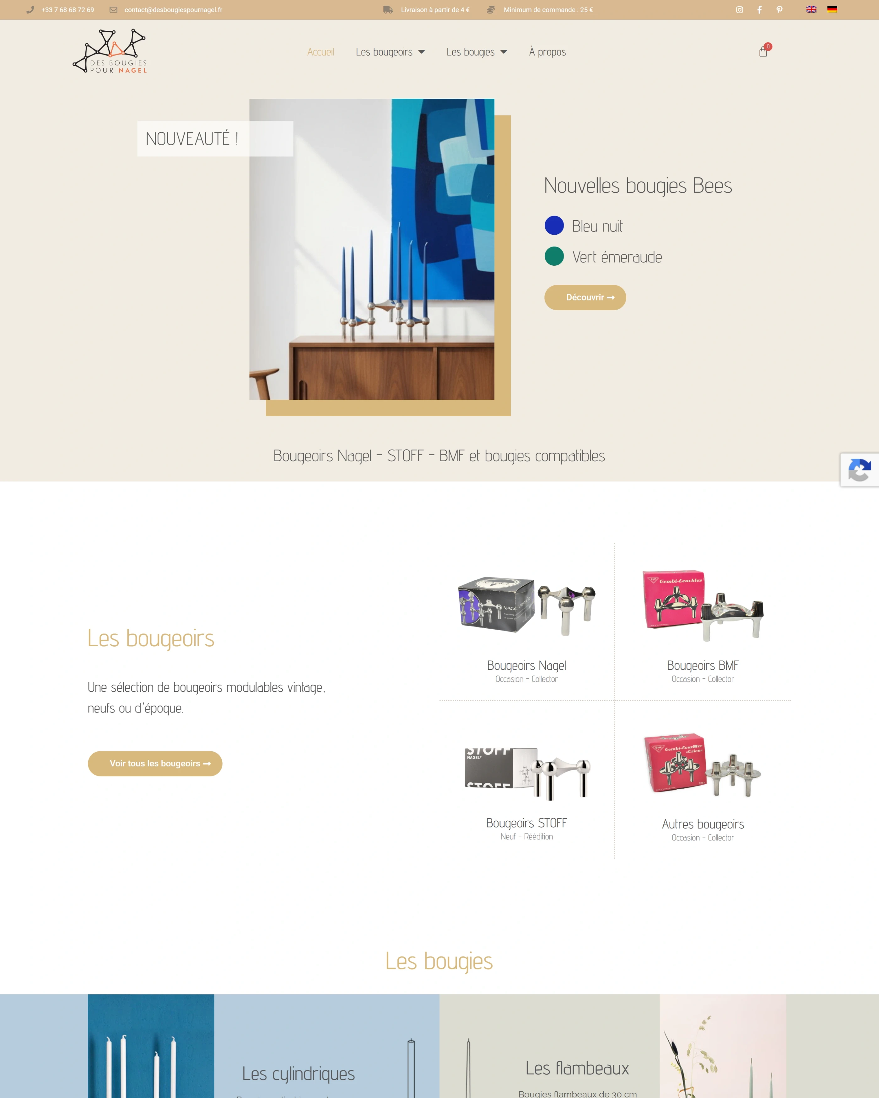 Page d'accueil du site Des Bougies pour Nagel
