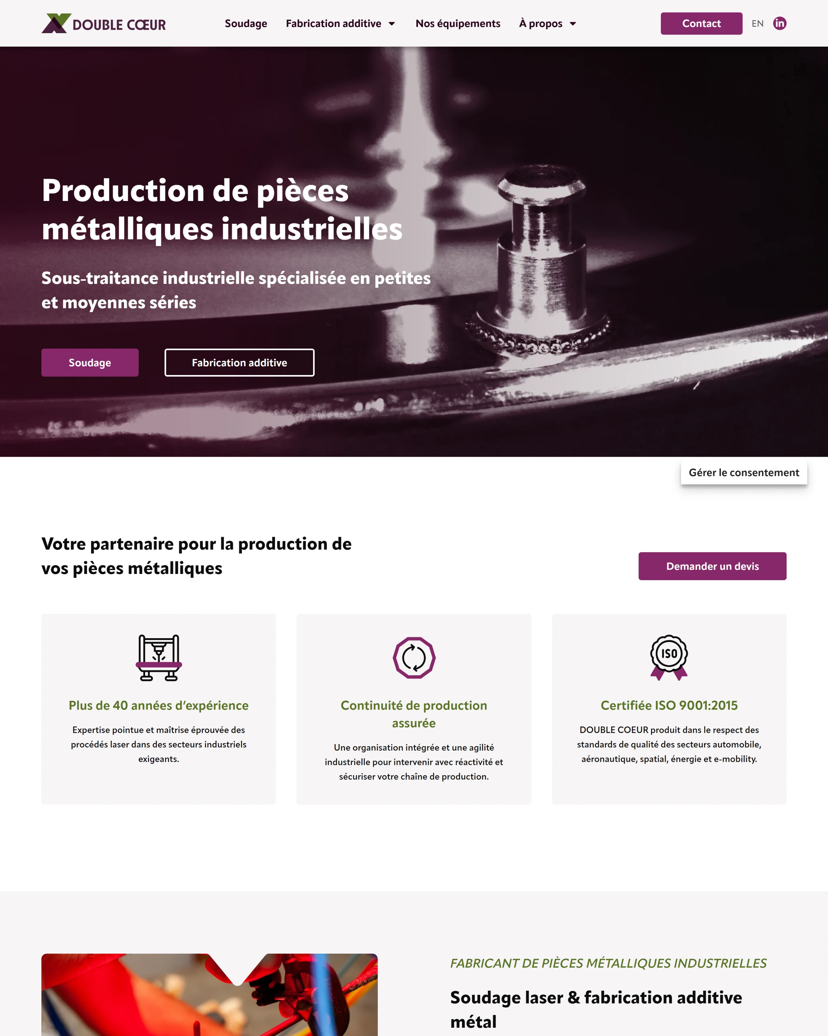 Page d'accueil du site Double Cœur