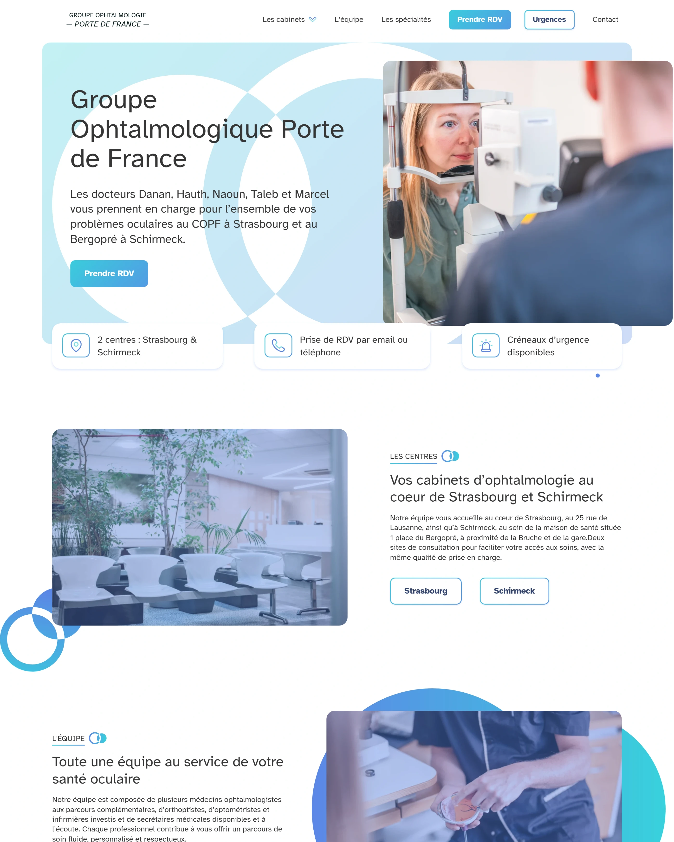 Page d'accueil du site Ophtalmologie Porte de France