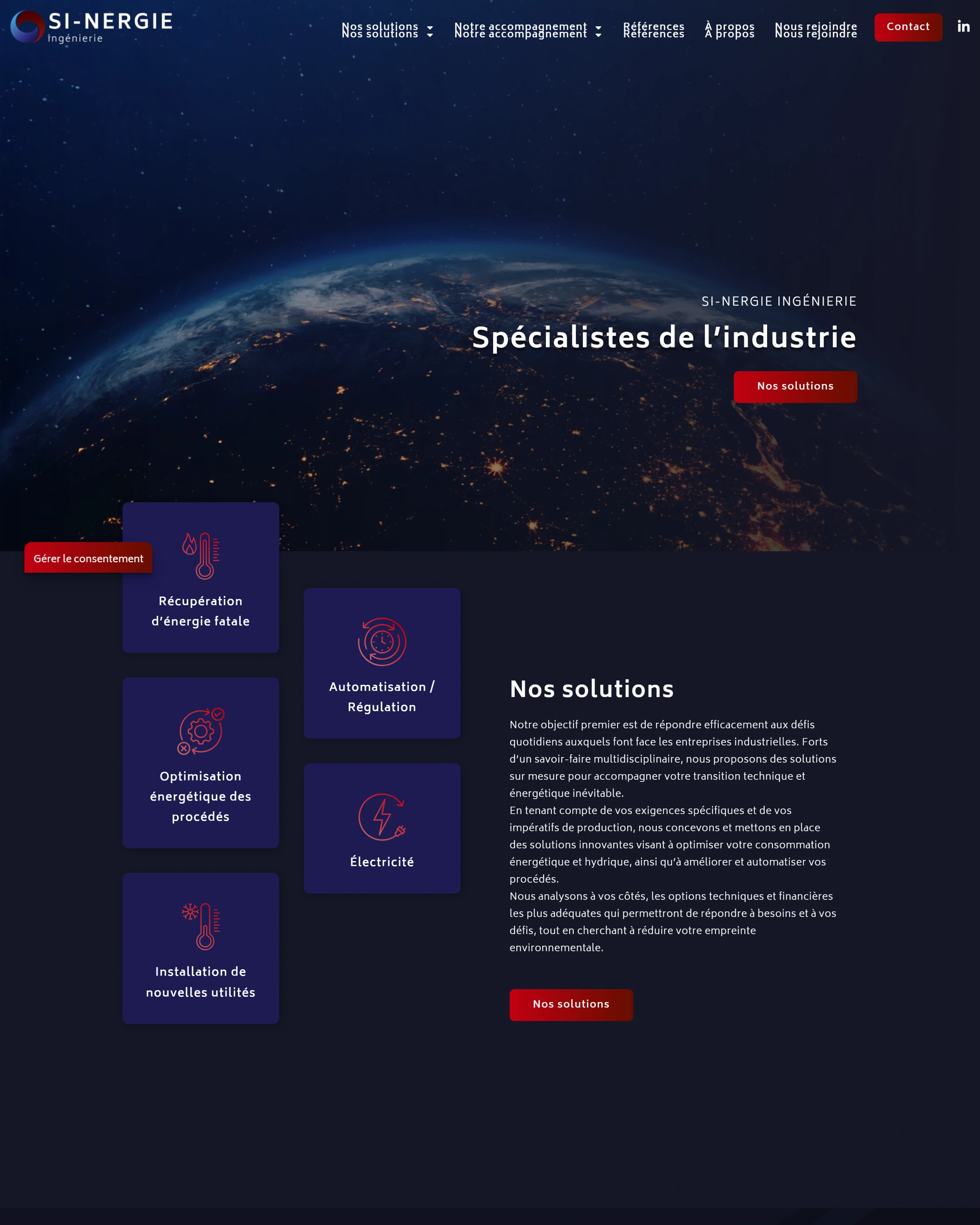Page d'accueil du site Si-nergie ingénierie