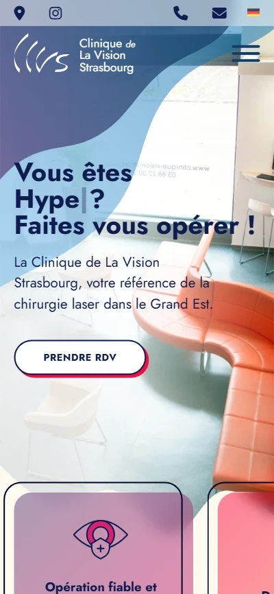 Le site Clinique de la Vision Strasbourg affiché sur téléphone