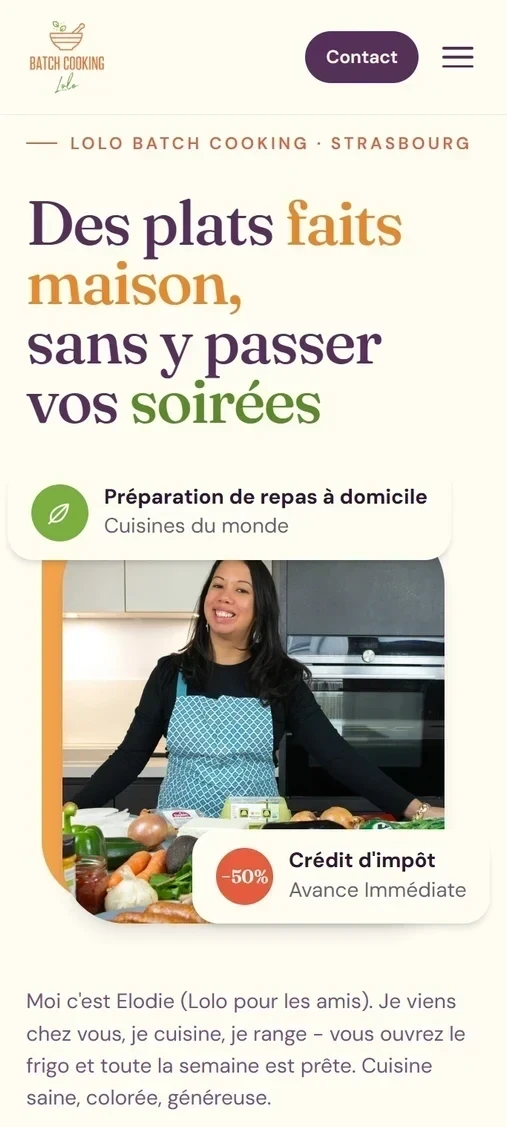 Le site Lolo Batch Cooking affiché sur téléphone